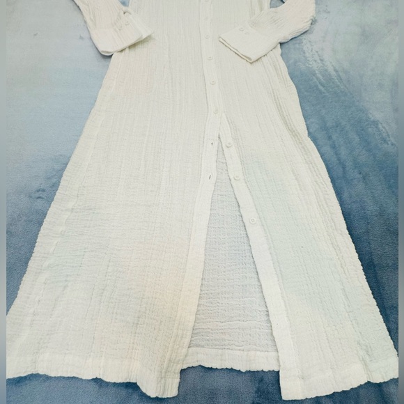 White Button-Front Maxi Dress - Elegant Shirt Dress - Picture 5 of 5